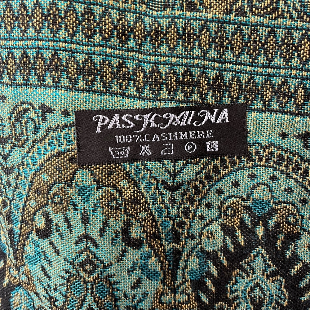 Pashmina 100% Cashmere blue Paisley scarf wrap with fringe 28” x 77” - Picture 4 of 8